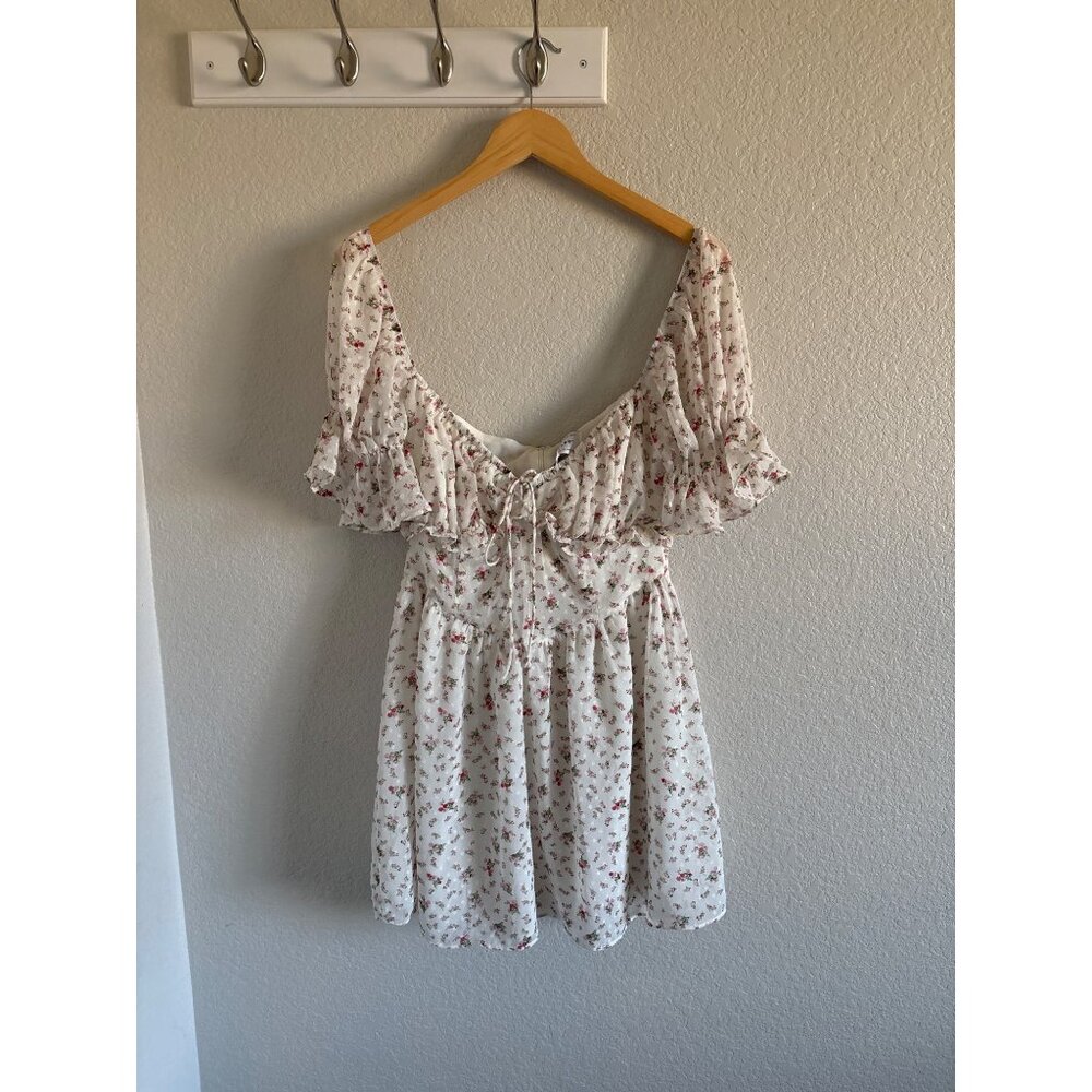 White Womens Sabo Skirt Fairycore Floral Babydoll Short dress NWTS
